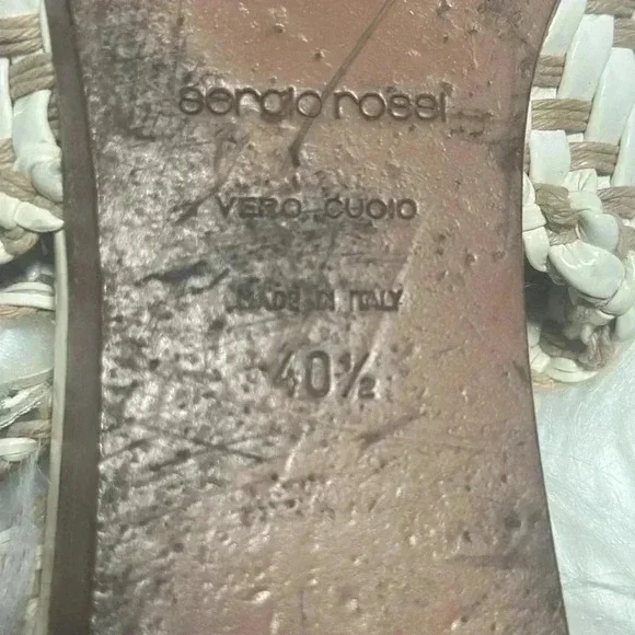 Sergio Rossi Cream/Tan Patent Woven Sling-backs made in Italy - Picture 10 of 10